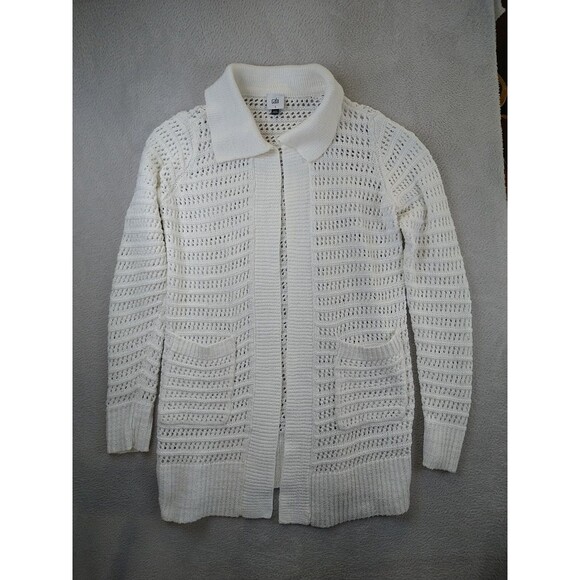 CAbi Sweaters - Cabi Open Stitch Cardigan #6237 White Women's Small Coastal Sweater pockets